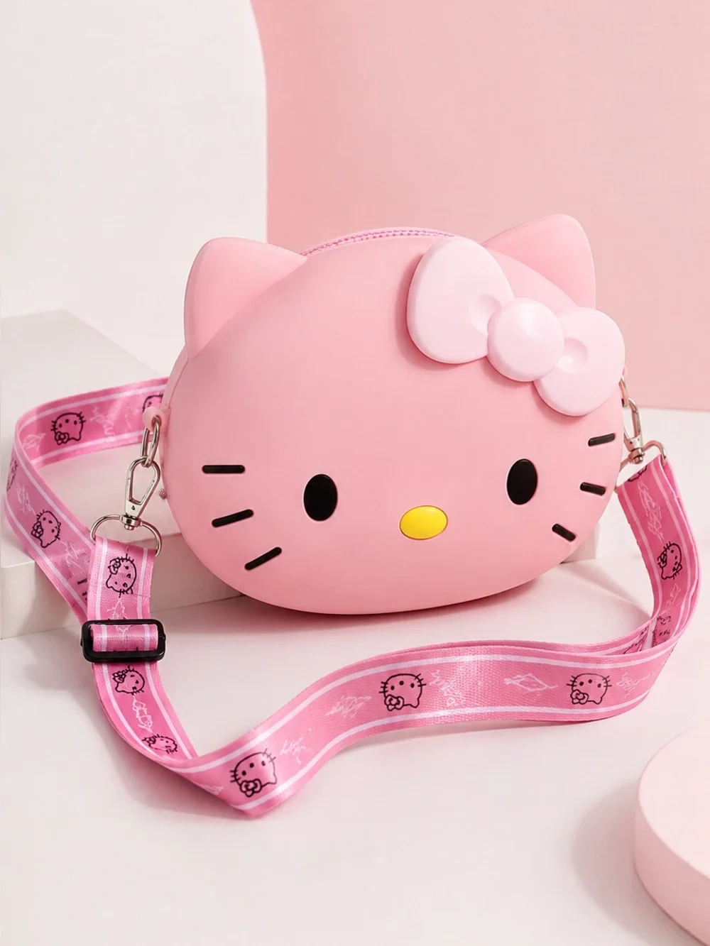 NIP Hello Kitty Pink Silicone Crossbody Bag Adjustable Logo Strap
